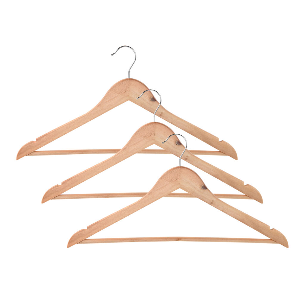 Kleiderbügel 3er-Set, Holzbügel mit Rockkerbe und Hosensteg