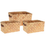Aufbewahrungskörbe Set aus Kiefernholz, 3 Grössen, beige