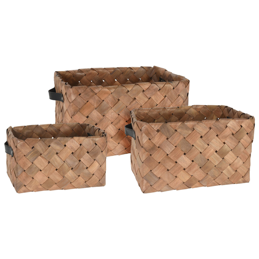 Aufbewahrungskörbe Set aus Kiefernholz, 3 Grössen, braun