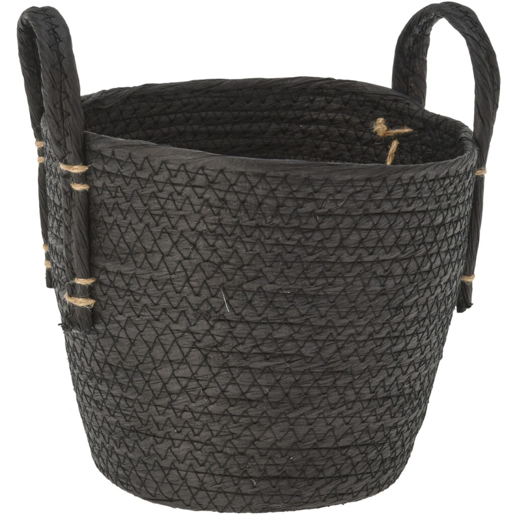 Korb aus Naturfasern mit Henkel, schwarz, Ø 20 x H 19 cm