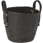 Korb aus Naturfasern mit Henkel, schwarz, Ø 20 x H 19 cm