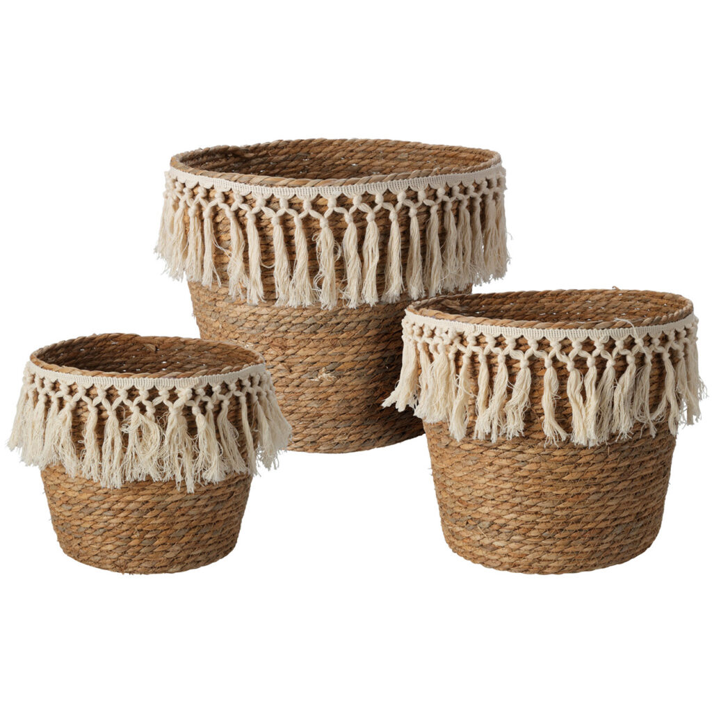Naturfaser-Makramee Aufbewahrungskörbe im 3er Set Naturfaser-Makramee Aufbewahrungskörbe im 3er Set