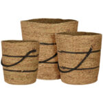 Korbset Seegras mit schwarzen Akzenten und Henkel, 3er Set, rund