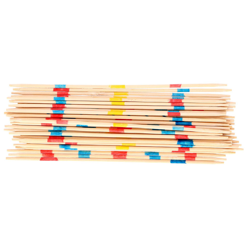 Mikado mit 41 Holzstäbchen, Geschicklichkeitsspiel Mikado für die ganze Familie, 18 cm