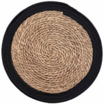 Tischset aus Stroh-Geflecht, Platzdeckchen mit Baumwolle, braun, schwarz, Ø 38