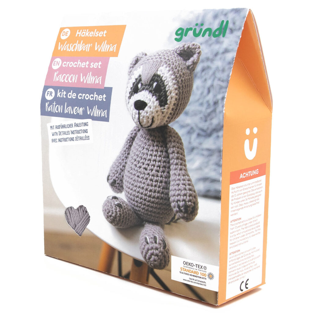 Häkel Set Waschbär mit Garn, Nadel, Füllmaterial und Anleitung, Kreativset Häkeln