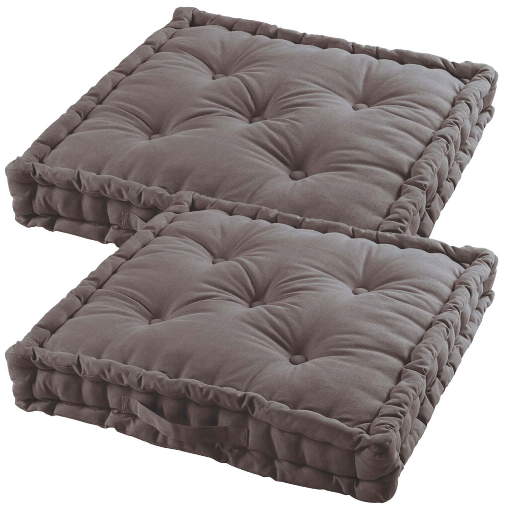 Bodenkissen 2er-Set aus Baumwolle, Sitzkissen mit Tragegriff, dunkelgrau, 60 x 60 x 10 cm Bodenkissen 2er-Set aus Baumwolle, Sitzkissen mit Tragegriff, dunkelgrau, 60 x 60 x 10 cm