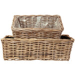 Pflanzkorb 2er-Set aus Rattan mit Pflanzfolie, Blumenkasten