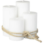 Stumpenkerzen 4er-Set, Wachskerzen mit Schnur aus Hanf, weiss, Ø 6 x H 8/10/12/14 cm
