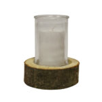 Kerzenglas auf Holzsockel, Windlicht Natur, weiss, braun, Ø 8 x 11 cm, Ø 12 x 4 cm