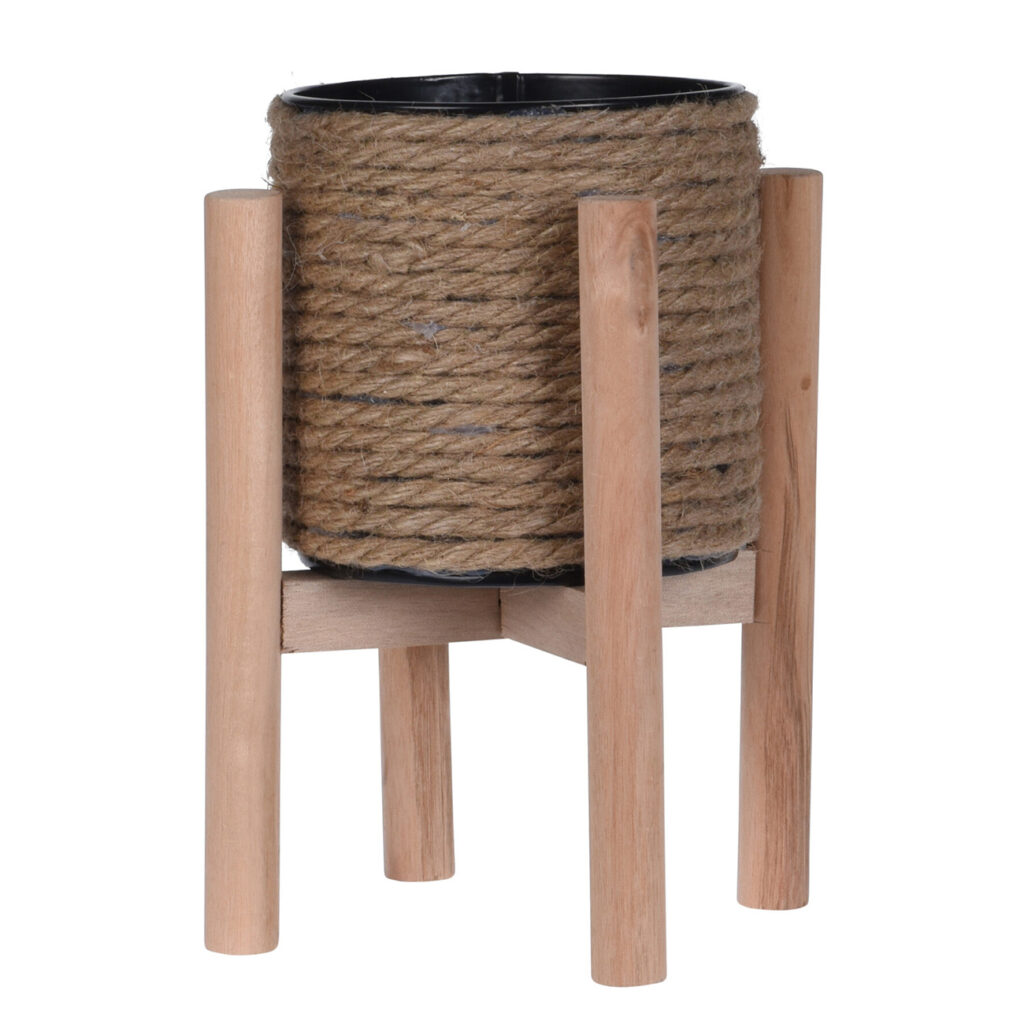 Blumentopf aus Jute auf Holzständer, H 23 cm Blumentopf aus Jute auf Holzständer, H 23 cm