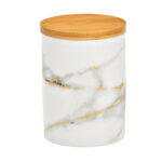 Vorratsdose mit Bambus Deckel, Marmor Optik Weiss, Ø 10 x H 14 cm, 850 ml