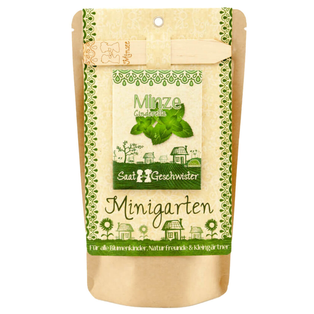 Saatgut Set Minze, Samen mit Gartenerde, Anleitung, Pflanzstäbchen