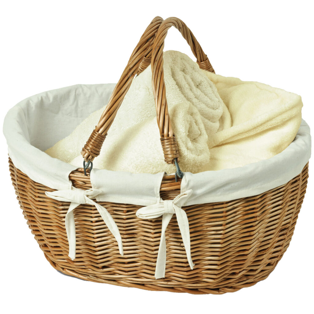 Einkaufskorb aus Naturmaterial, Korb mit Stoff und Henkel, braun, beige, 46 x 40 x 23 cm