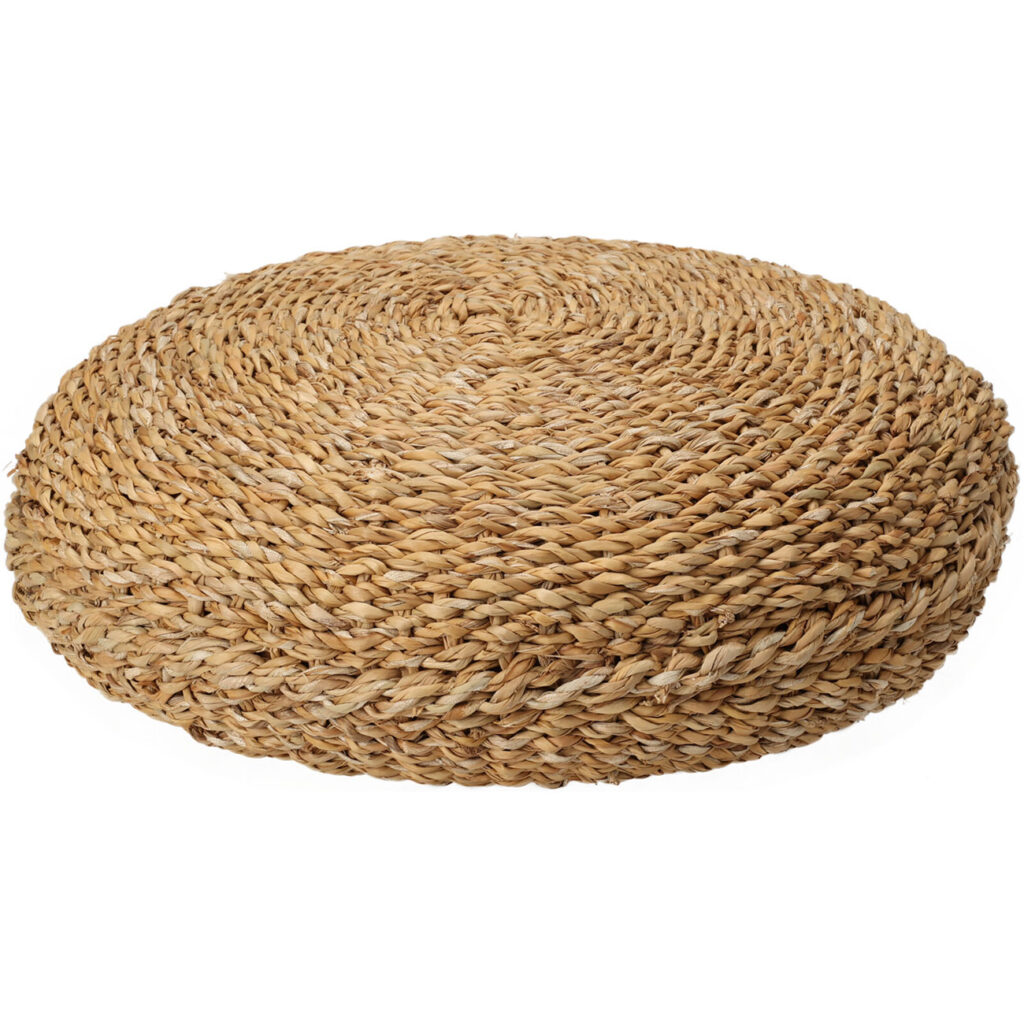 Sitzpouf, aus Schilf und Rotang, rund, Bodenkissen, L 40 x B 40 x H 15 cm