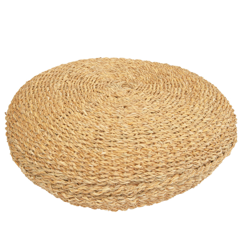 Sitzpouf gross, aus Schilf, rund, Bodenkissen, L 58 x B 58 x H 20 cm