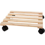 Pflanzenwagen, quadratisch, Tannenholz, Rollwagen, mit schwarzen Rollen, 28 x 28 x  4 cm