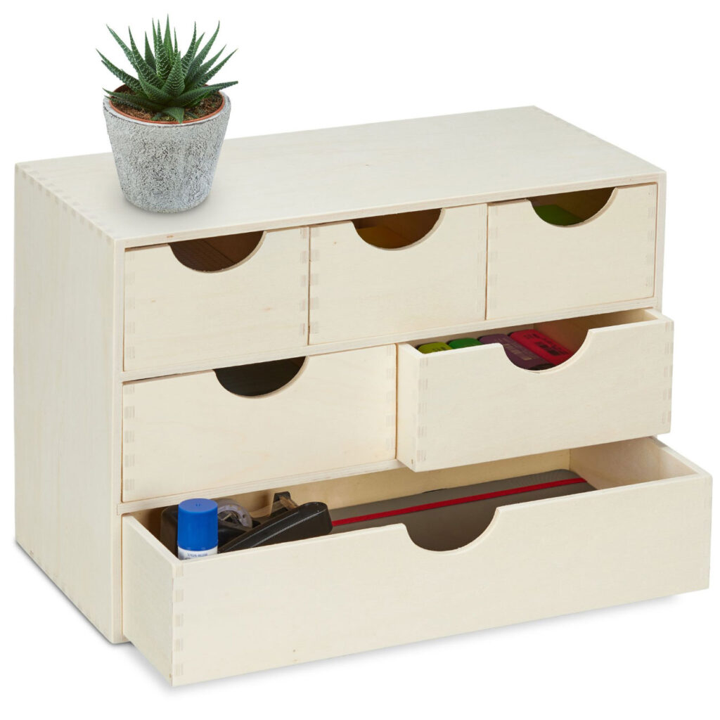 Schubladenbox, Holz, 6 Fächer, kreativ gestalten, H 28 x B 40 x T 20 cm