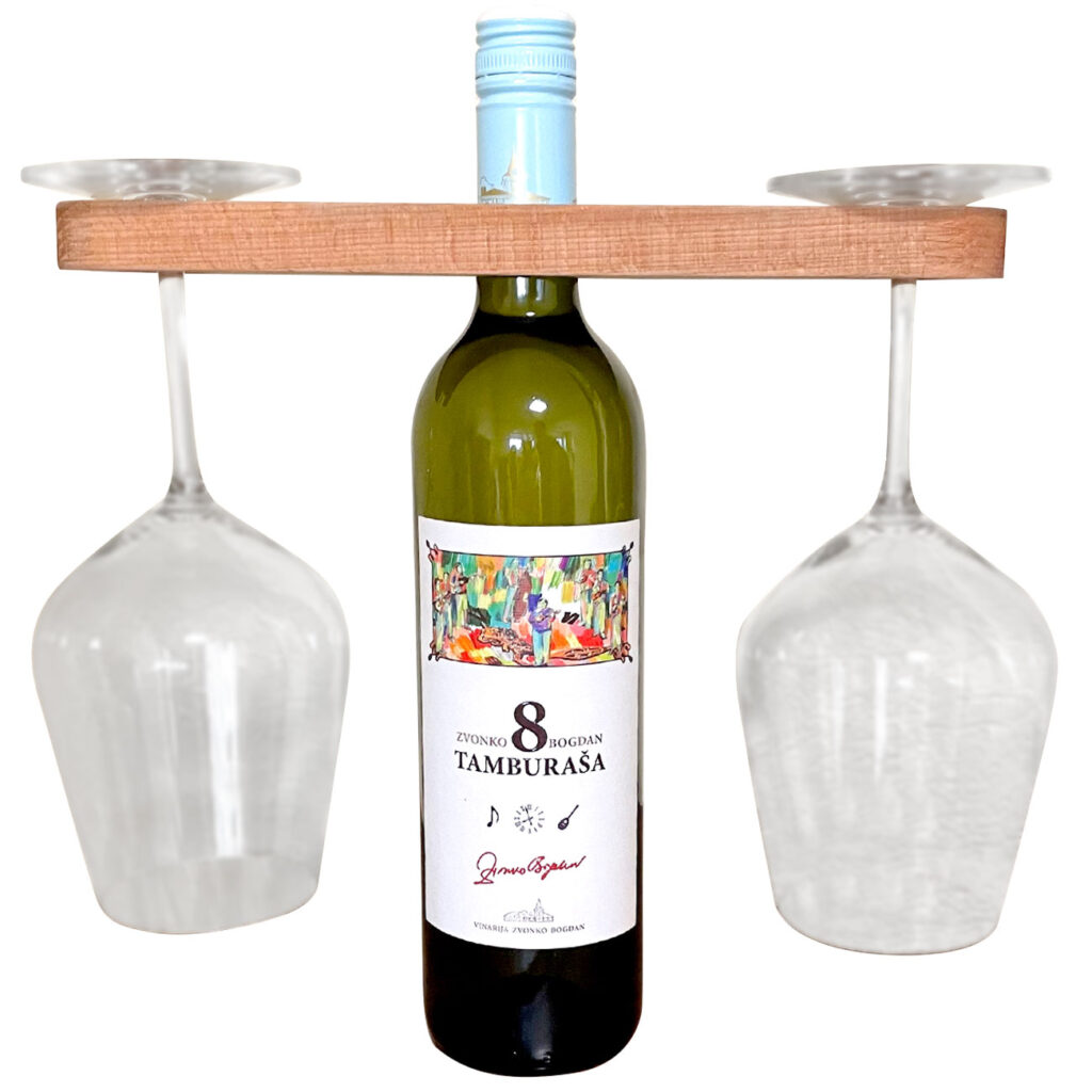 Weinglashalter aus Holz mit Flaschen-Halterung für 2 Gläser