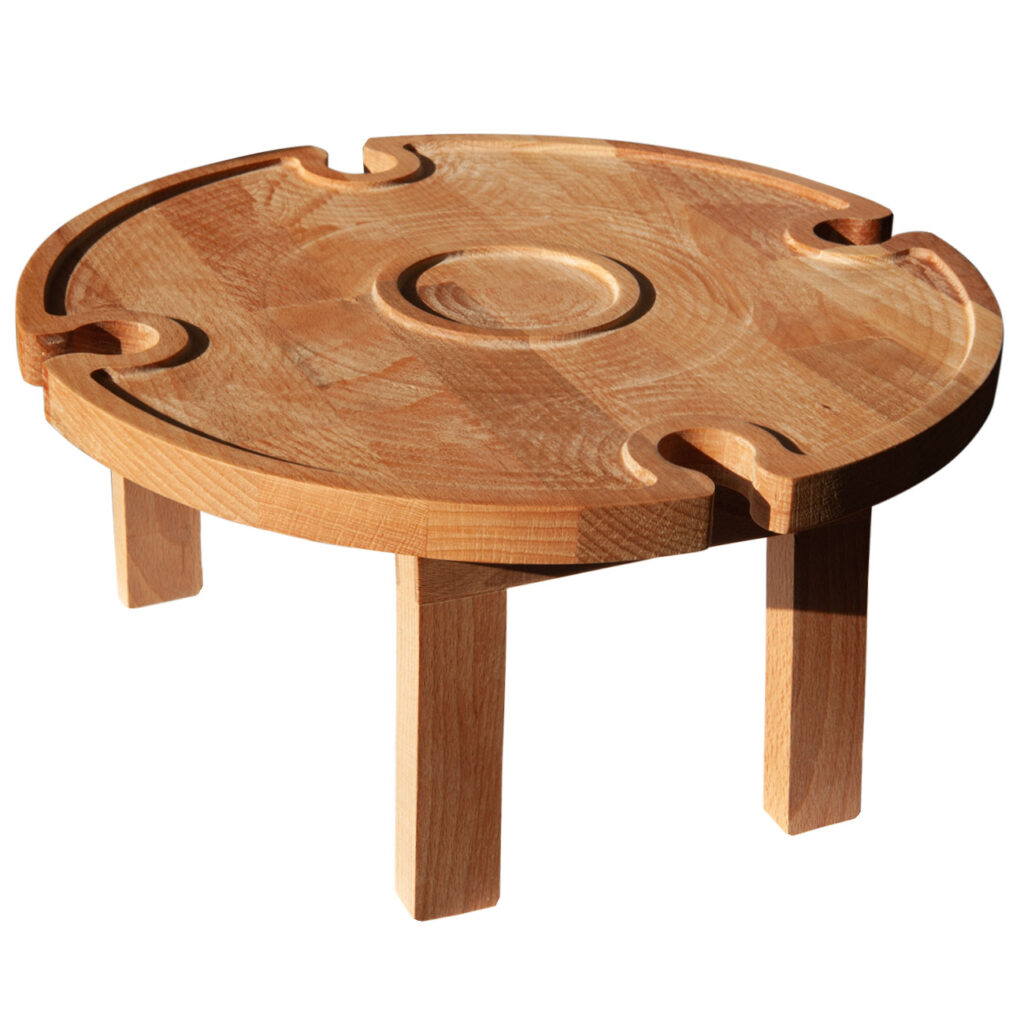 Servier- und Weinbrett mit Füssen und Gläserhalterung, Buche, Braun, Ø 35 cm