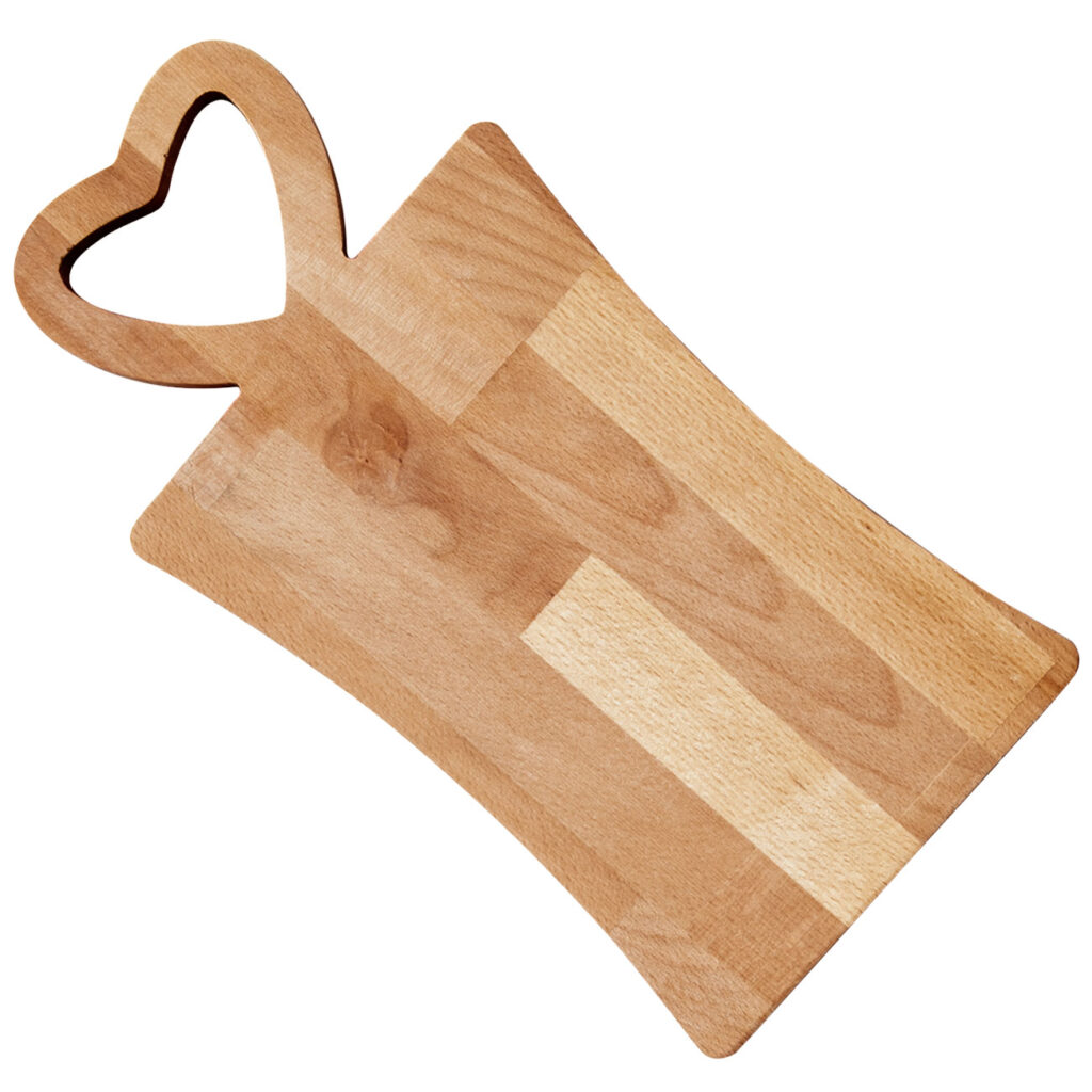 Dekoratives Holzbrett mit herzförmigem Griff, Buche, Braun, Masse: 40×20 cm