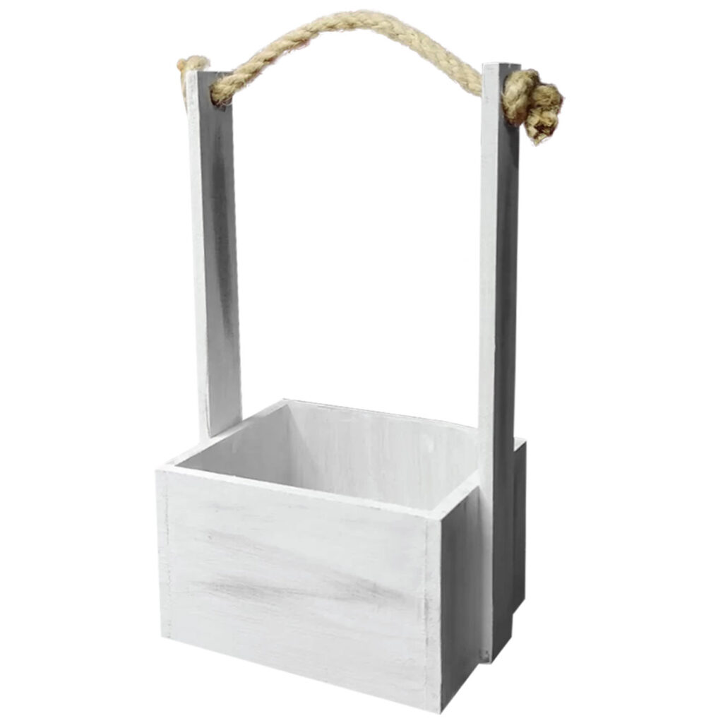 Deko-Korb mit Seilaufhängung, Holz, weiss, 12 x 10 x 25 cm