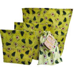 Bienenwachsbeutel, 3 Stück, eckige Form, Avocado-Design