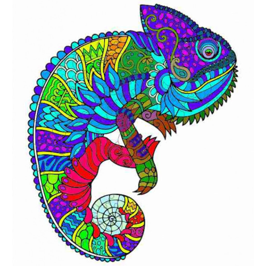 Buntes Holzpuzzle Chamäleon, 171-Teile, Tier-Puzzle, 30 x 36 cm