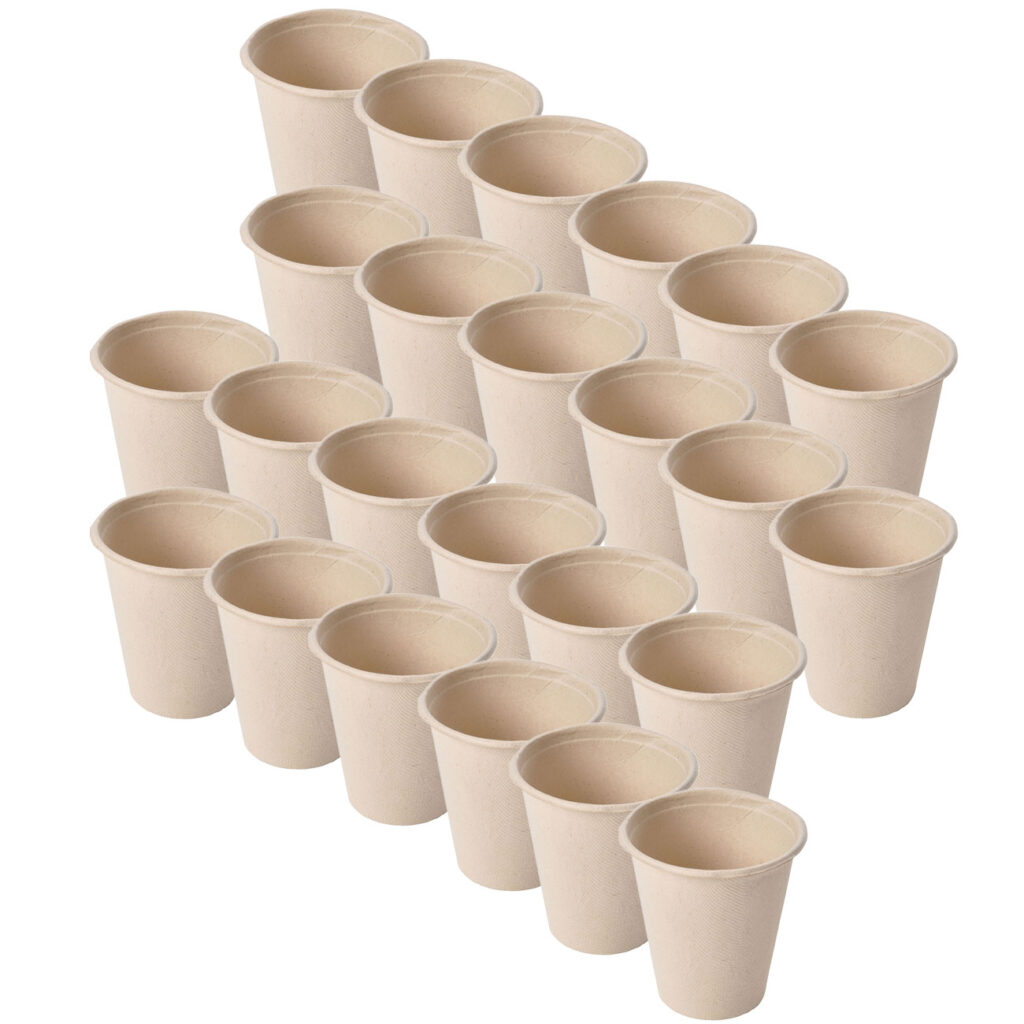 Trinkbecher aus Zuckerrohr, 24 Becher, Einmalbecher aus natürlichem Material, 0,2 L