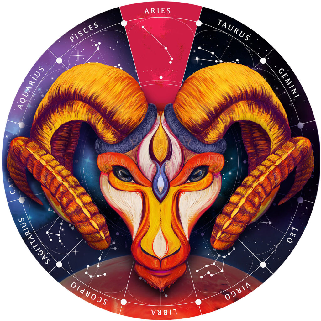 Sternzeichen Holz Puzzle Widder, 180 Teile, Horoskop Ø 24 cm