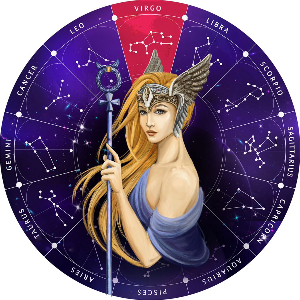 Sternzeichen Holz Puzzle Jungfrau, 180 Teile, Horoskop Ø 24 cm