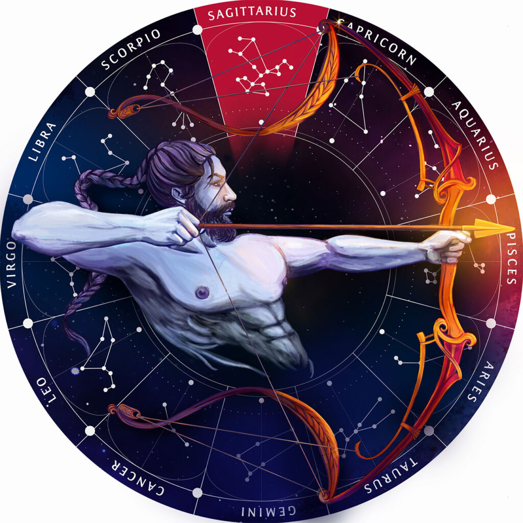 Sternzeichen Holz Puzzle Schütze, 180 Teile, Horoskop Ø 24 cm