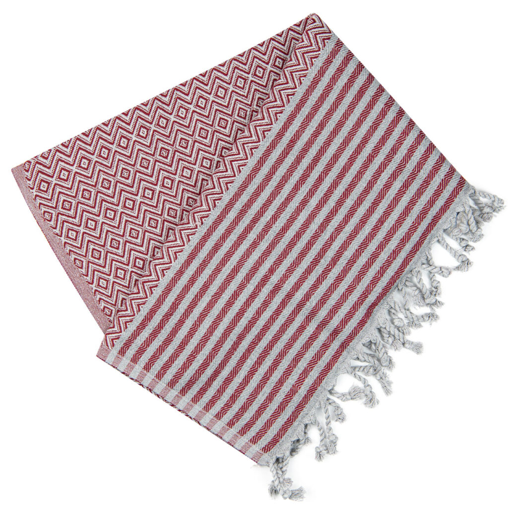 Hamamtuch aus reiner Baumwolle, handgefertigt, bordeaux, 190 x 90 cm