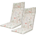 2er-Set Hochlehner-Auflage, Gartenstuhlkissen wasserabweisend, Blumenmuster weiss 120x50cm