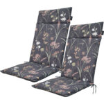 2er-Set Hochlehner-Auflage, Gartenstuhlkissen wasserabweisend, Blumenmuster anthrazit