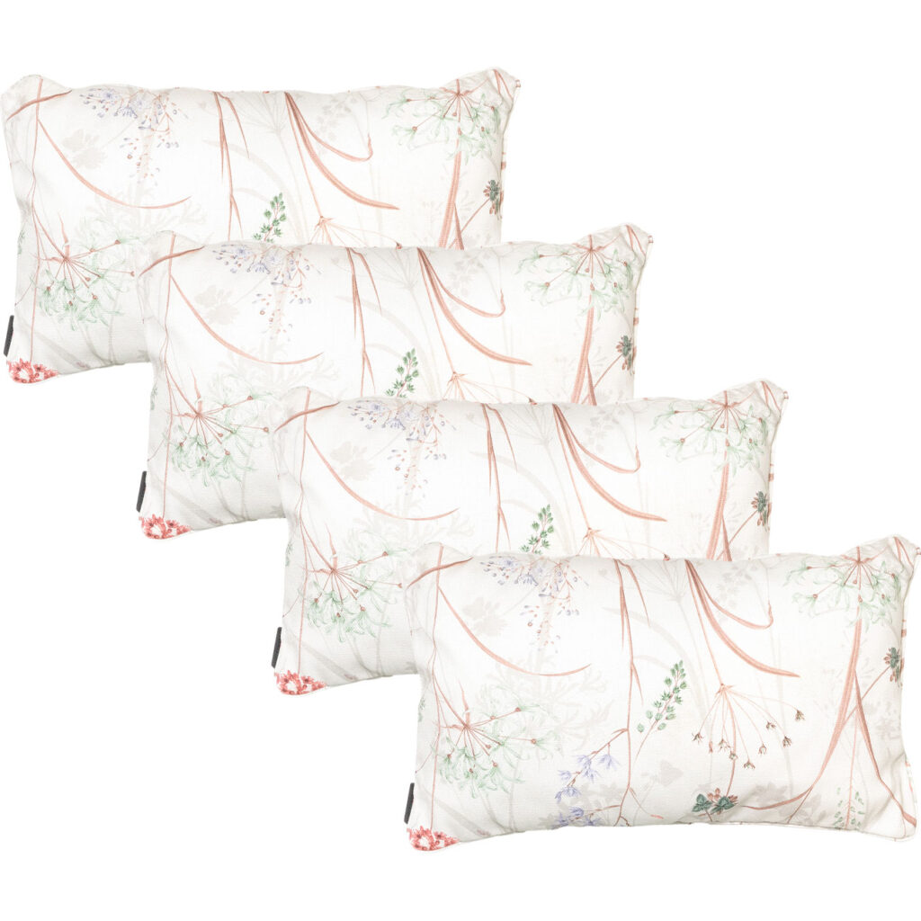 4er-Set Deko-Kissen Outdoor, Blumenmuster weiss, 30 x 50 x 10 cm