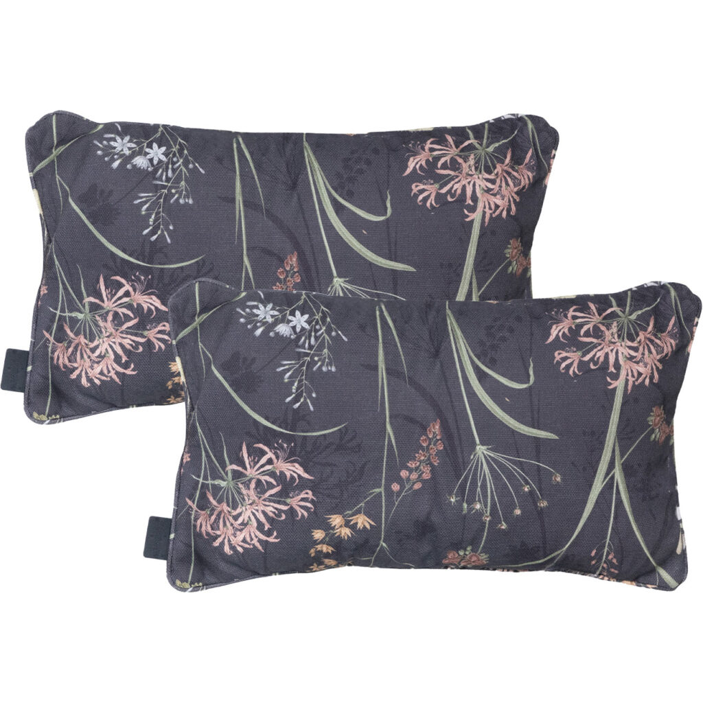 2er-Set Deko-Kissen Outdoor, Blumenmuster anthrazit, 30 x 50 x 10 cm