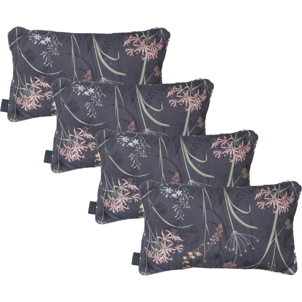 4er-Set Deko-Kissen Outdoor, Blumenmuster anthrazit, 30 x 50 x 10 cm