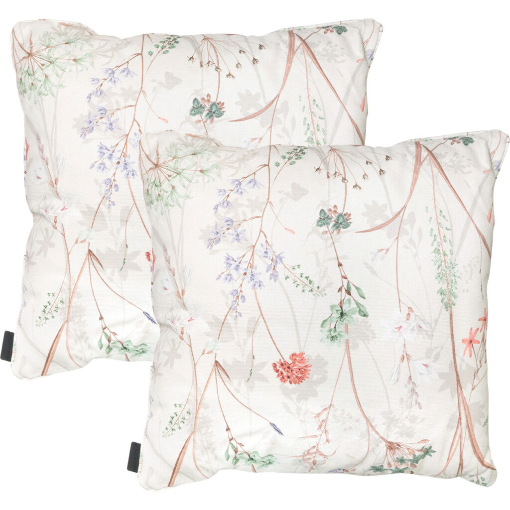 2er-Set Deko-Kissen Outdoor, Blumenmuster weiss, 50 x 50 x 10 cm