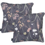 2er-Set Deko-Kissen Outdoor, Blumenmuster anthrazit, 50 x 50 x 10 cm