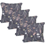 4er-Set Deko-Kissen Outdoor, Blumenmuster, anthrazit, 50 x 50 x 10 cm