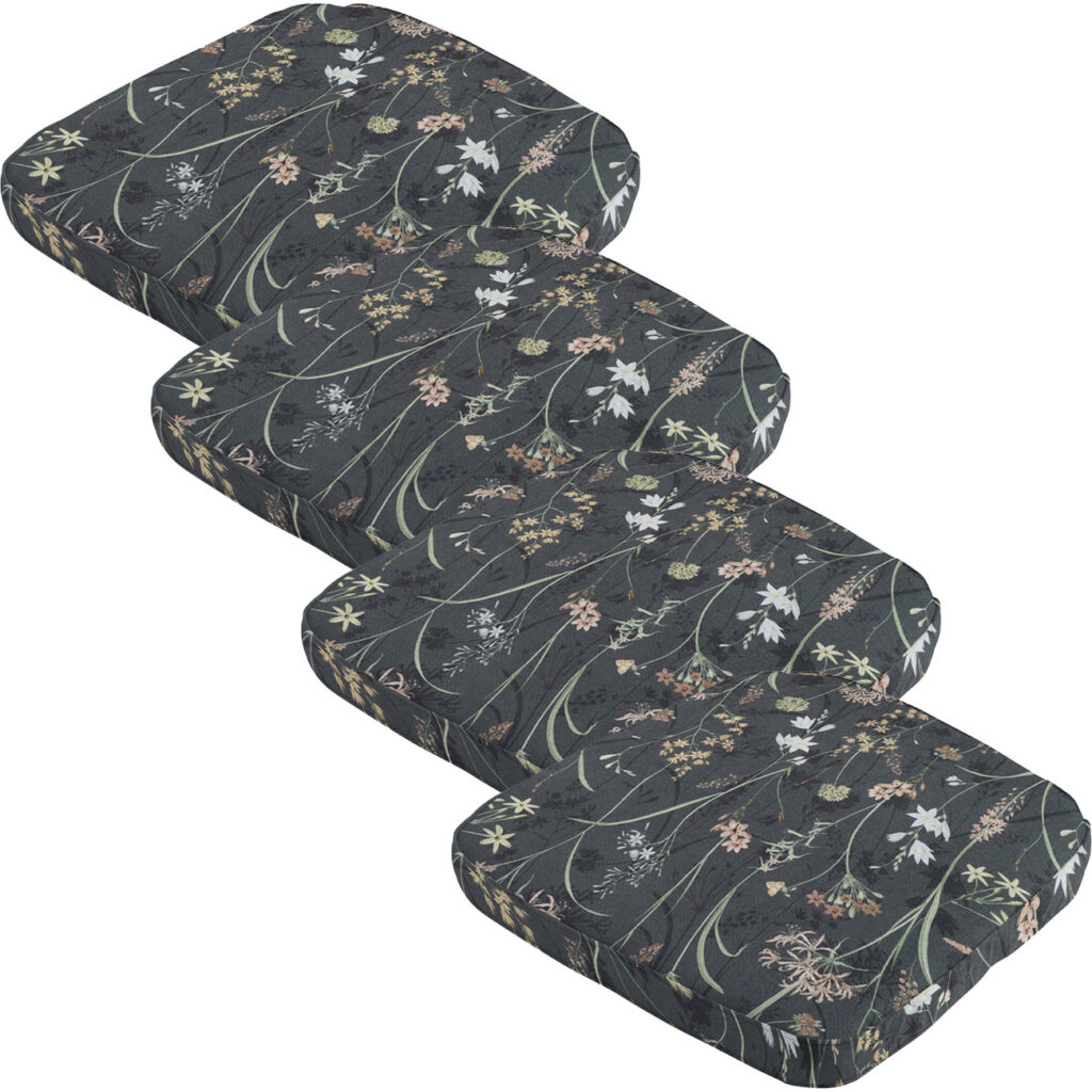 4er-Set Stuhlkissen Outdoor, Blumenmuster anthrazit, 48 x 48 cm