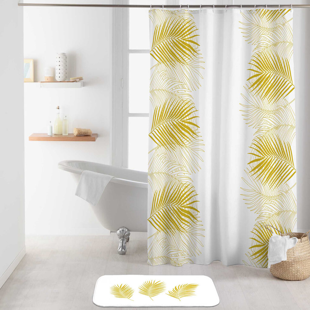 Duschvorhang gelbe Blätter, mit Haken, 100% Polyester, 180 x 200 cm