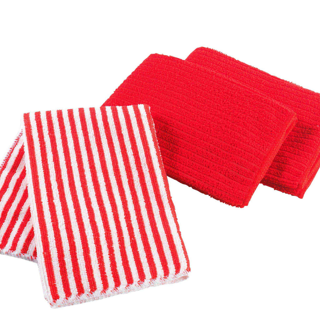 3 Geschirrtücher Mikrofaser, rot uni, Streifen, 40 x 40 cm