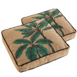 2er-Set Bodenkissen aus Jute, Füllung Baumwolle, Pflanzen-Druck, 40 x 40 x 8 cm