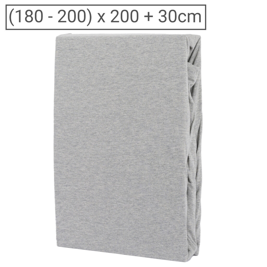 Premium Jersey Melange Fixleintuch, 100% Baumwolle, grau, 180-200 x 200 + 30 cm