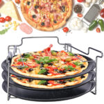 4er-Set Pizza Backblech, 3 Pizzaformen mit Backofen-Aufsteller, 31 x 15,8 cm