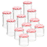 12er-Set Einmachgläser mit Schraubdeckel, Sturzgläser Karo 6 x 210 ml und 6 x 315 ml