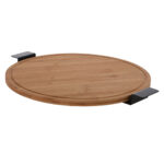 Drehteller aus Bambus, drehbare Servierplatte mit Metallgriff, 40 x 40 cm