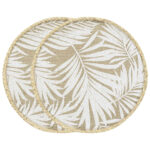 Tischsets rund Blattmuster 2er-Set, Platzdeckchen aus Jute, braun, weiss, je 38 x 38 cm